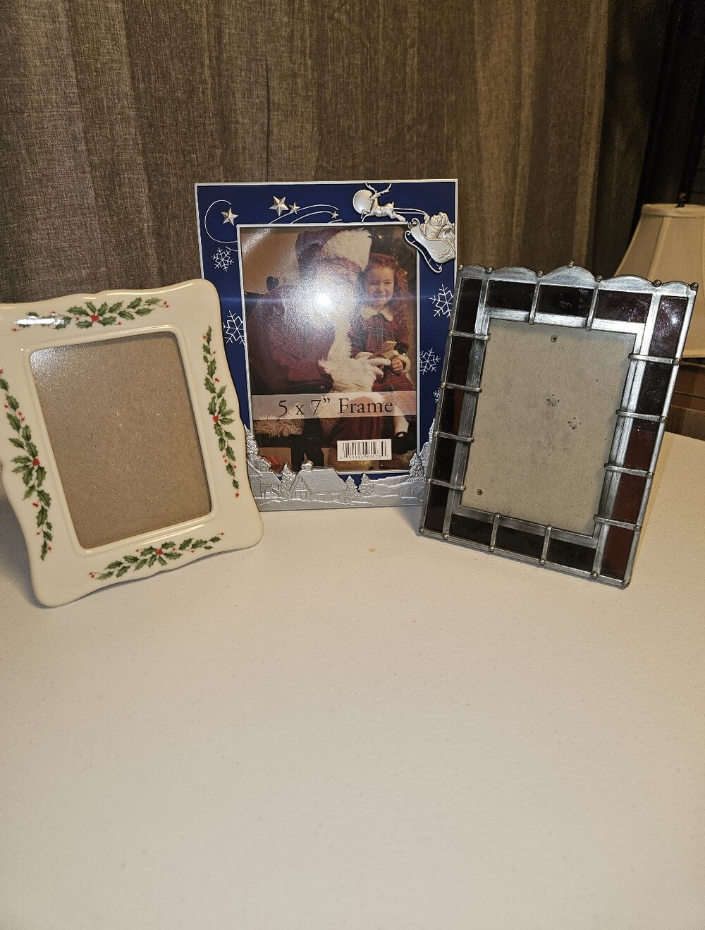 Lenox Ceramic Holly Photo Frame/Red Stained Frame 4x6/ Blue Silver 5x7 Frame